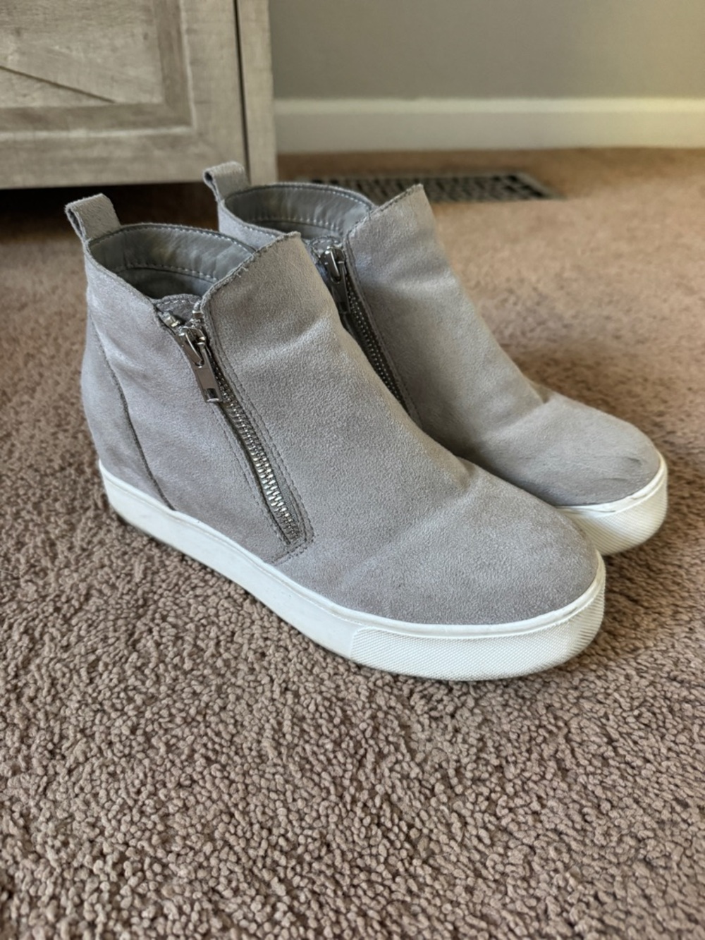 Soda Light Gray Wedge Sneaker Boot with Side Zips